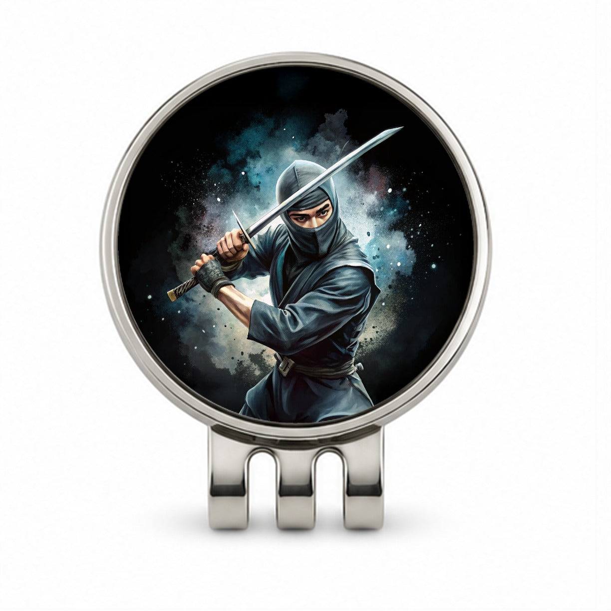 Ninja With Katana Black Watercolor Golf Hat Clip with Ball Marker