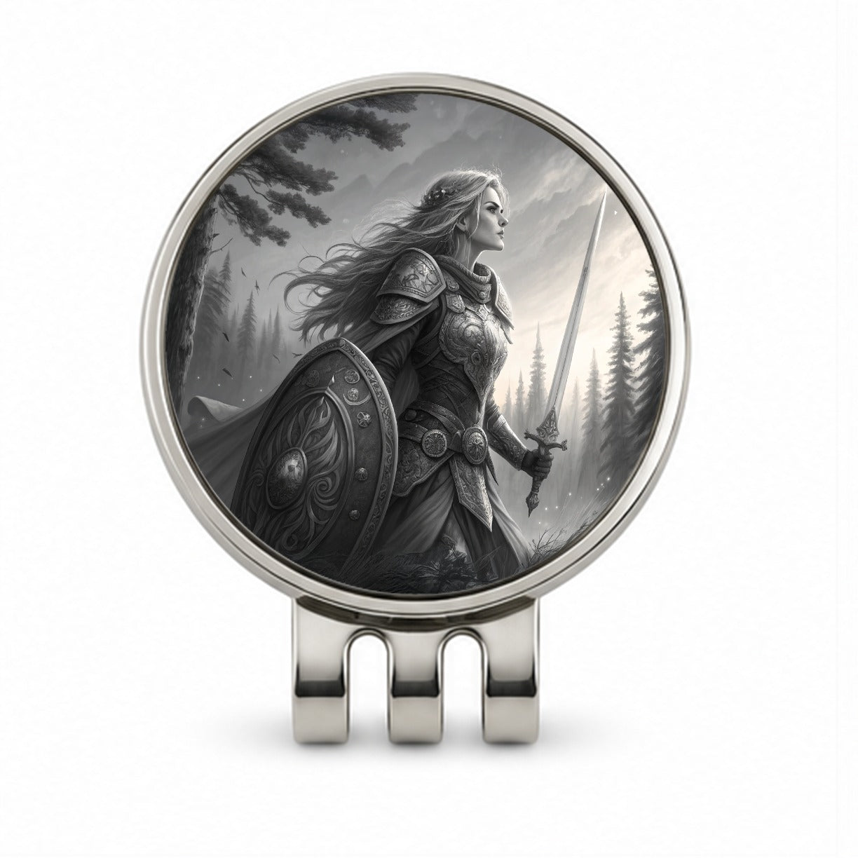 Nordic Viking Fantasy Woman Warrior Black And White Golf Hat Clip with Ball Marker