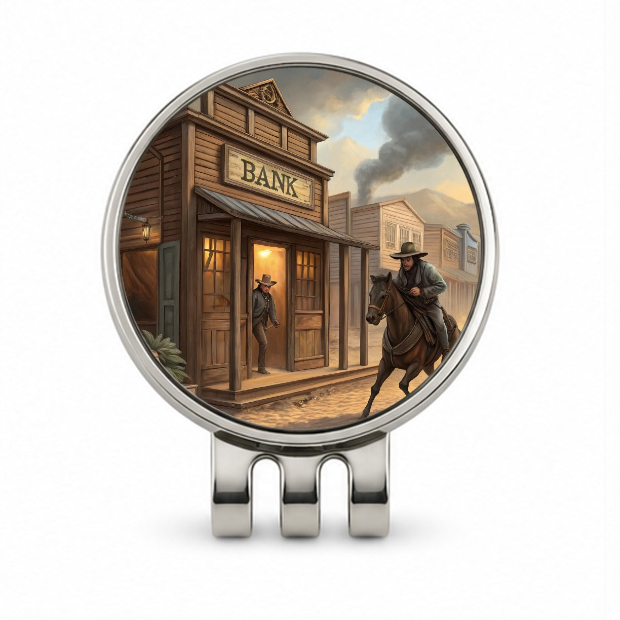 Old West Bank Robbery Western Golf Hat Clip with Ball Marker