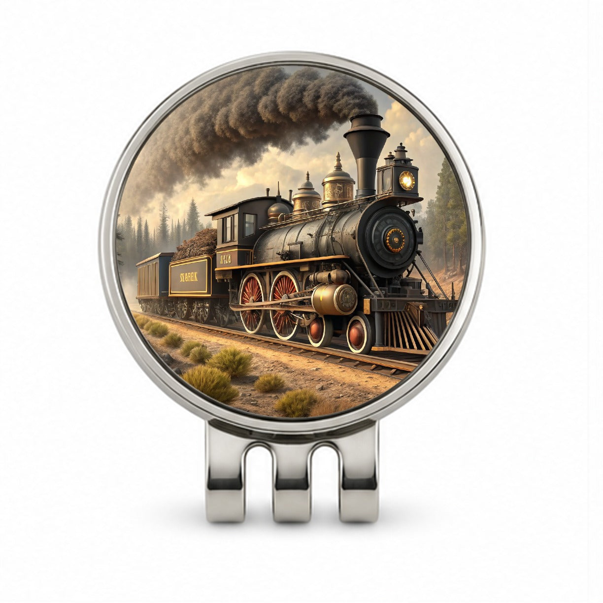 Old West Steam Locomotive Western Golf Hat Clip with Ball Marker