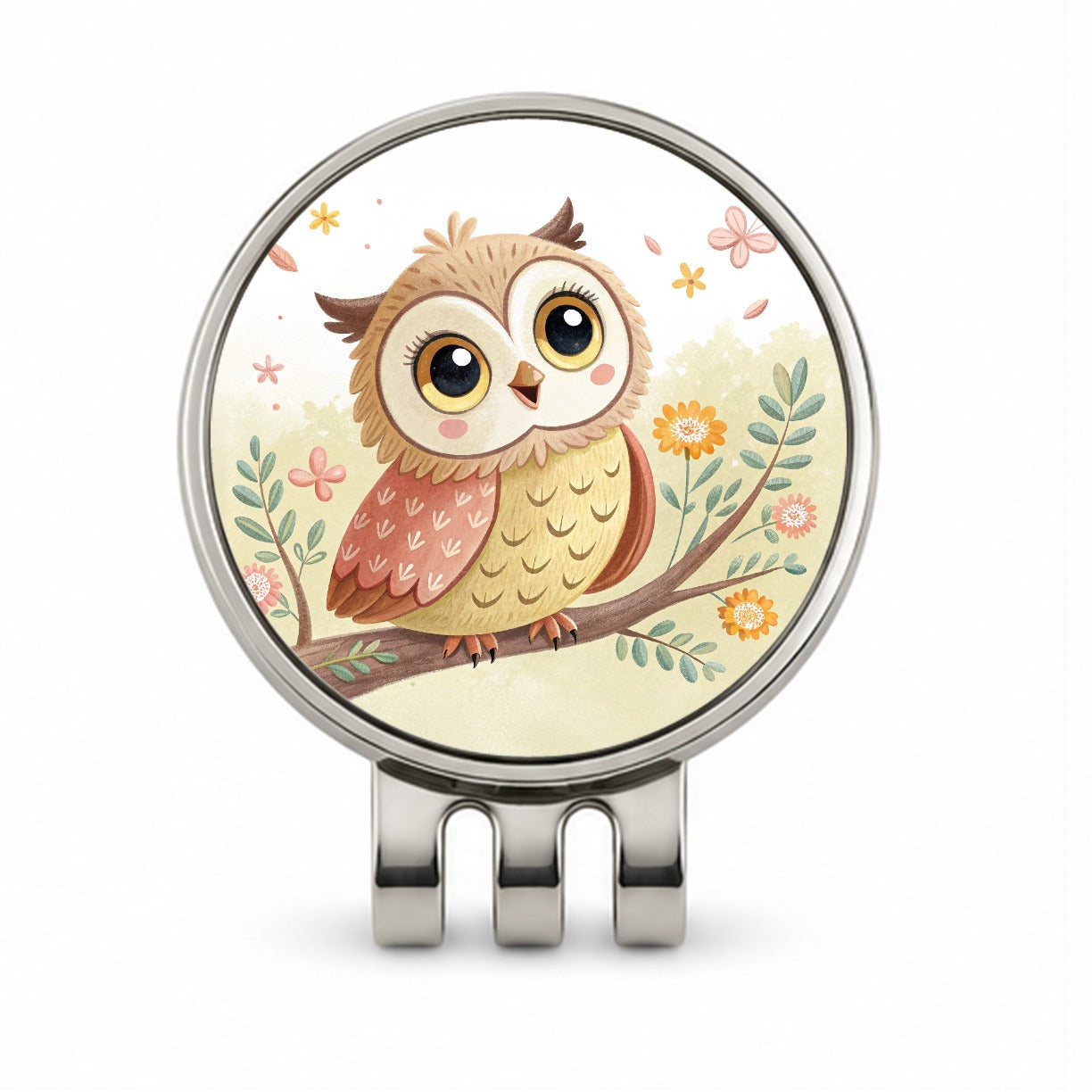 Owl Children's Illustration Style Golf Hat Clip with Ball Marker