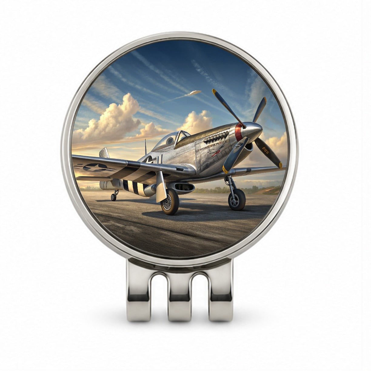 P-51 Mustang WWII US Fighter Plane Golf Hat Clip with Ball Marker