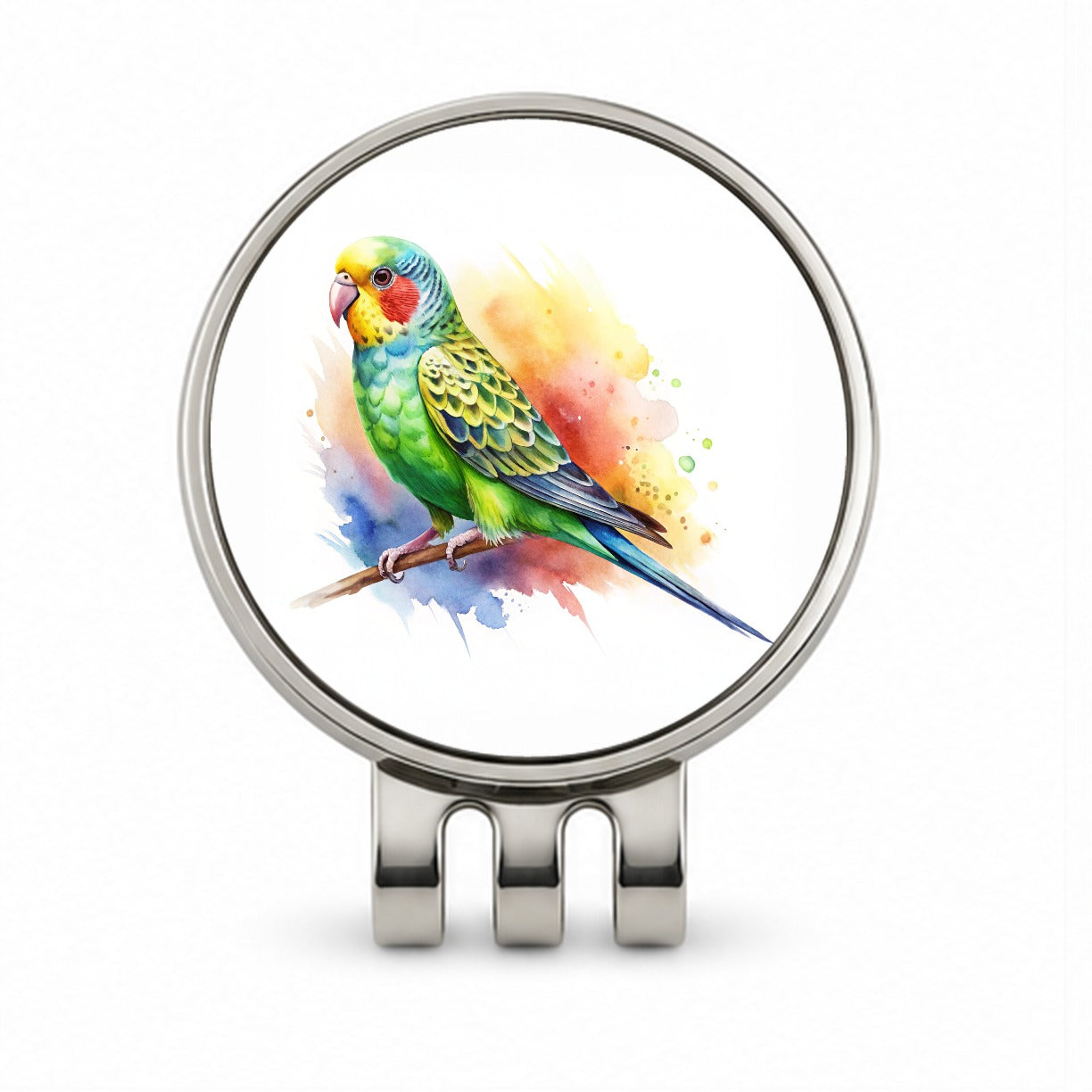 Parakeet Watercolor Golf Hat Clip with Ball Marker