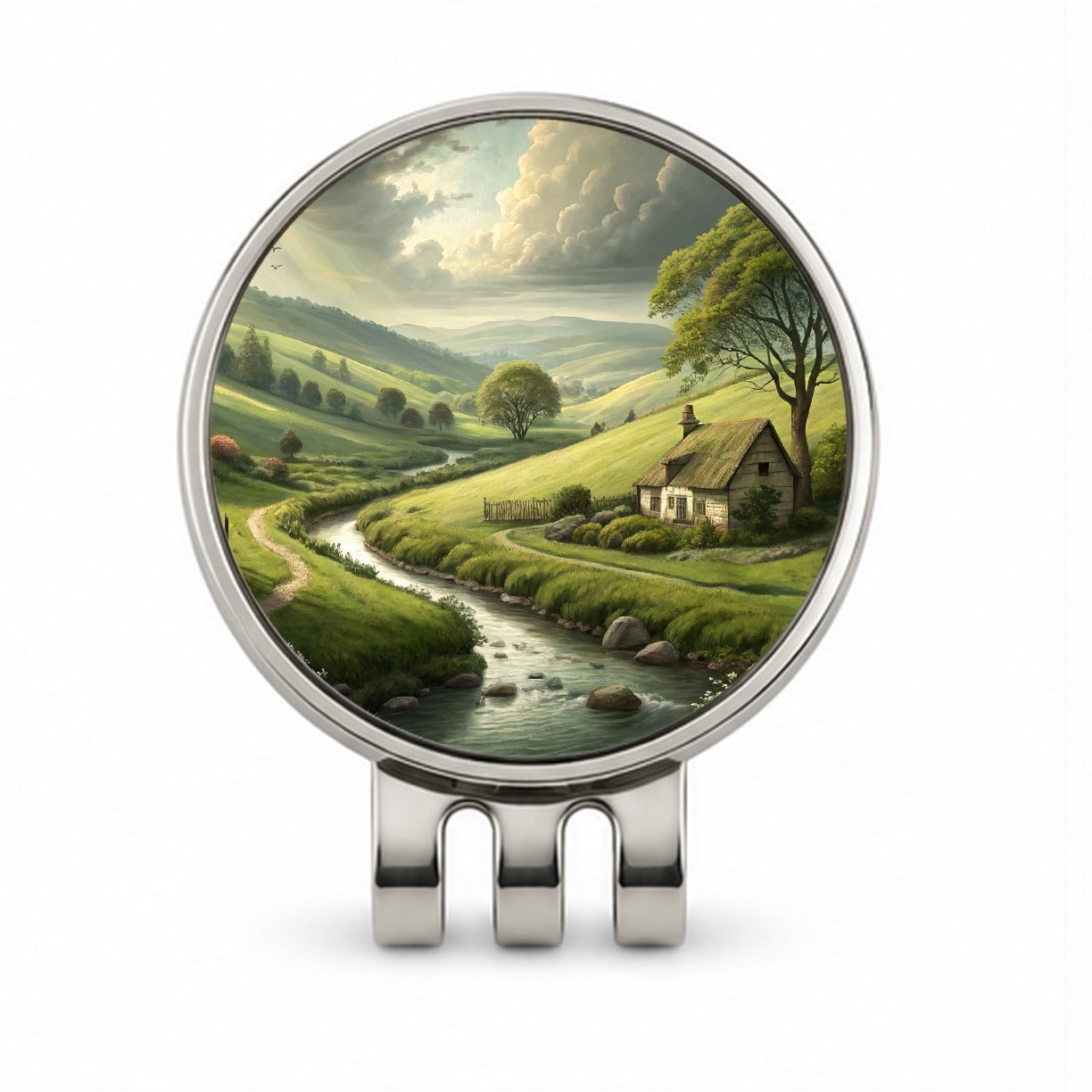 Pastoral Country Landscape Golf Hat Clip with Ball Marker