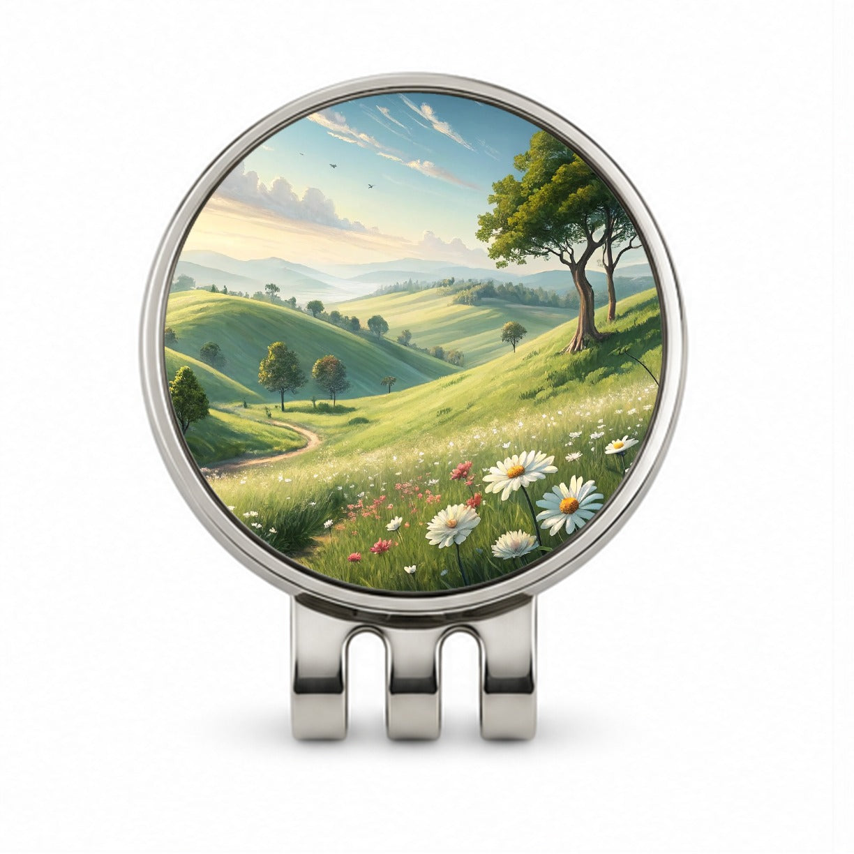 Pastoral Pretty Hillside Landscape Golf Hat Clip with Ball Marker
