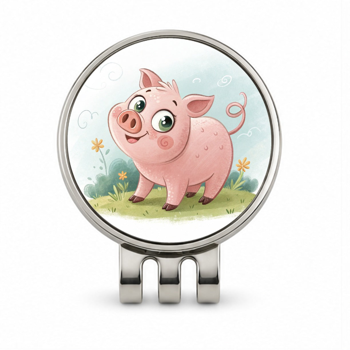 Pig Children's Illustration Style Golf Hat Clip with Ball Marker