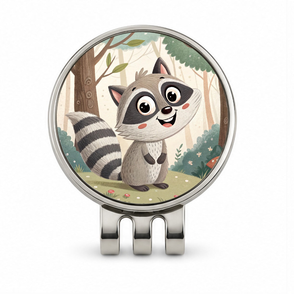 Raccoon Children's Illustration Style Golf Hat Clip with Ball Marker