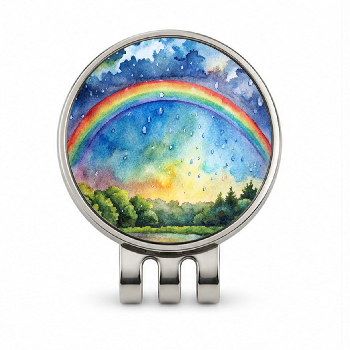 Rainbow After Rain Storm Watercolor Golf Hat Clip with Ball Marker