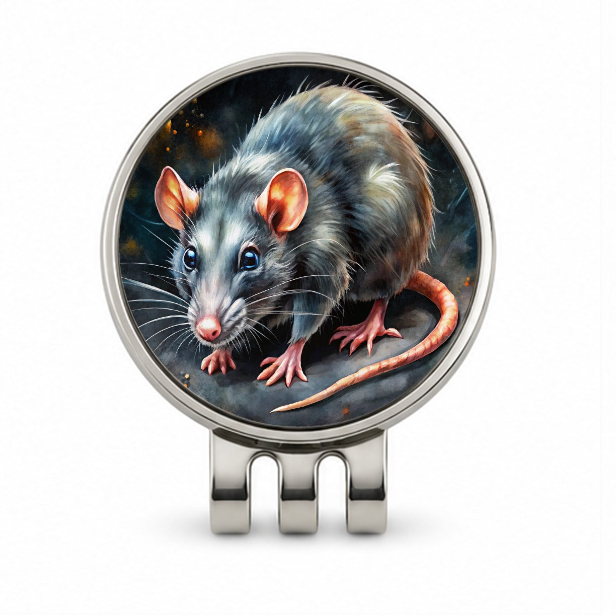 Rat Black Watercolor Golf Hat Clip with Ball Marker
