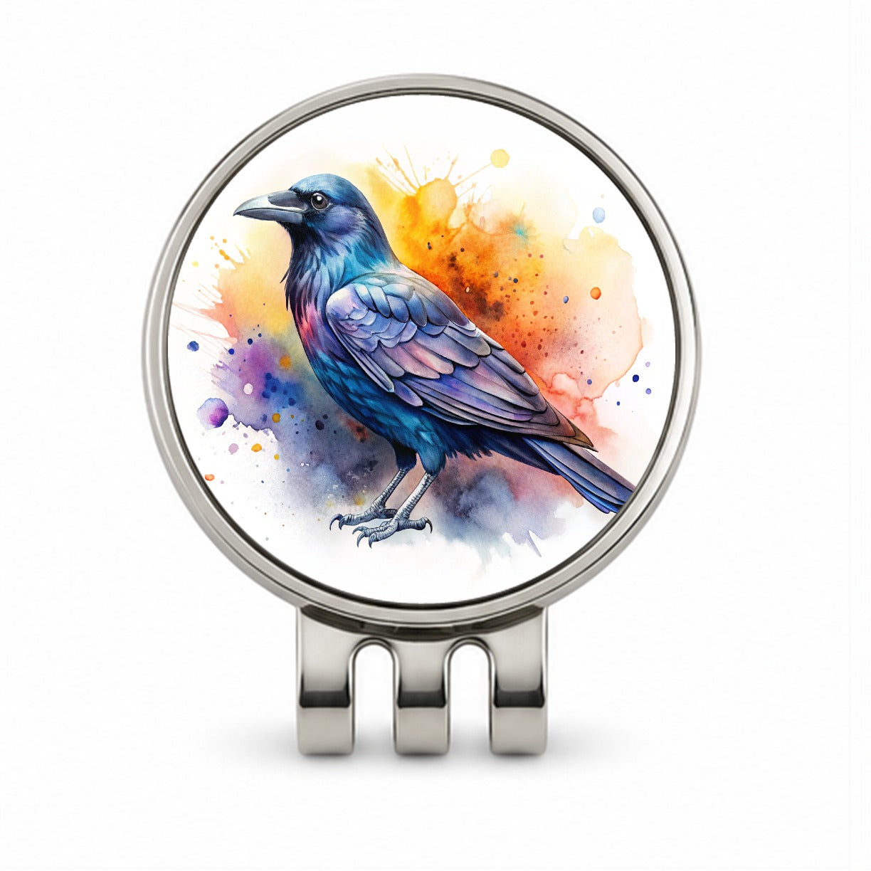 Raven Colorful Watercolor Golf Hat Clip with Ball Marker