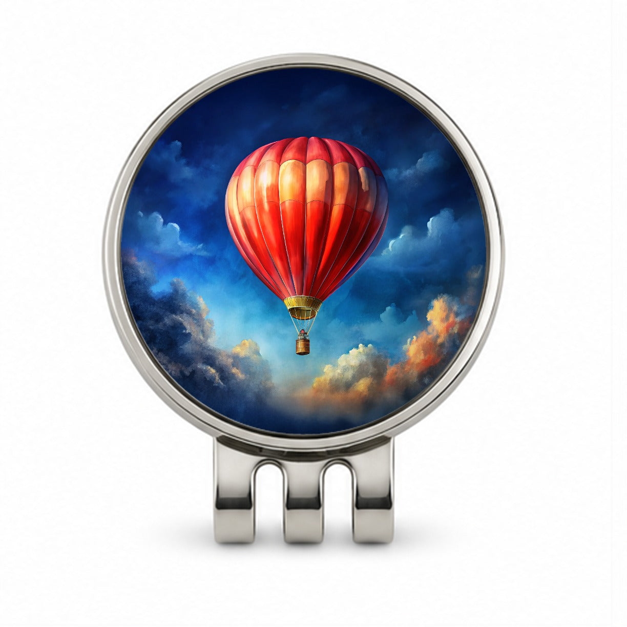 Red Hot Air Balloon in the Blue Sky Golf Hat Clip with Ball Marker