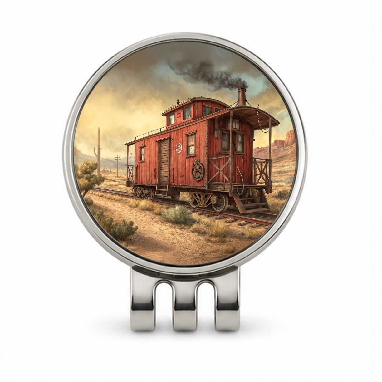 Red Train Caboose Old West Western Golf Hat Clip with Ball Marker