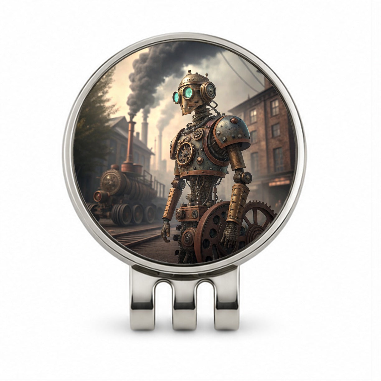 Retro Steampunk Factory Robot Android Golf Hat Clip with Ball Marker
