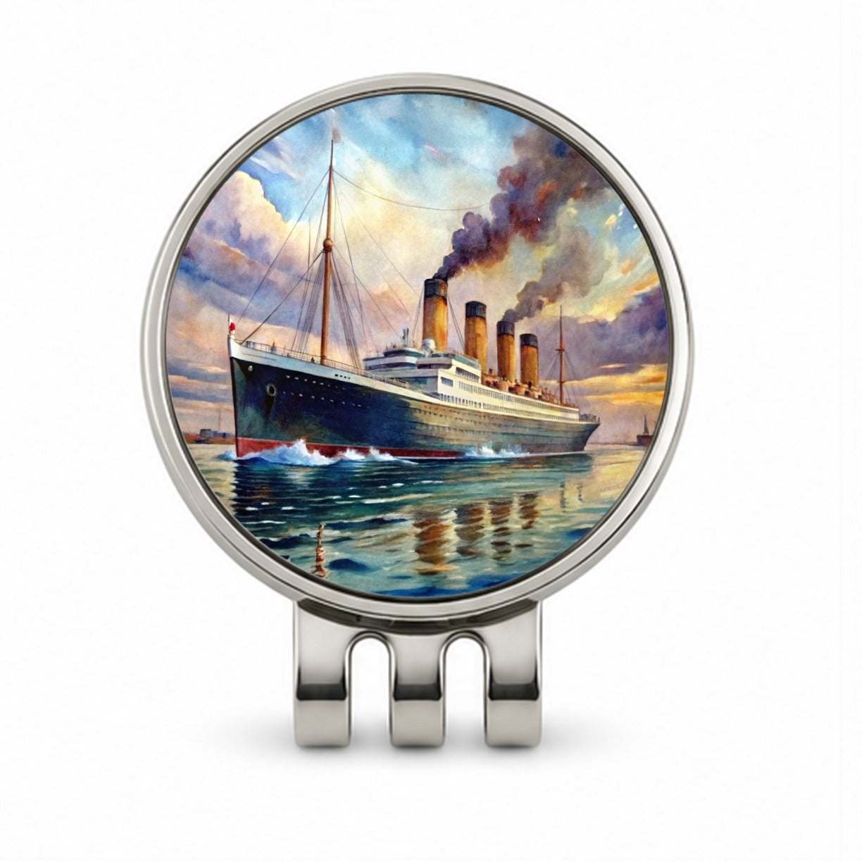 RMS Titanic Ocean Liner Cruise Ship Underway Watercolor Golf Hat Clip with Ball Marker