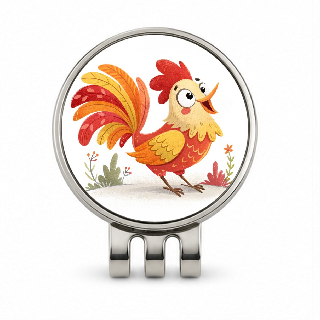 Rooster Children's Illustration Style Golf Hat Clip with Ball Marker