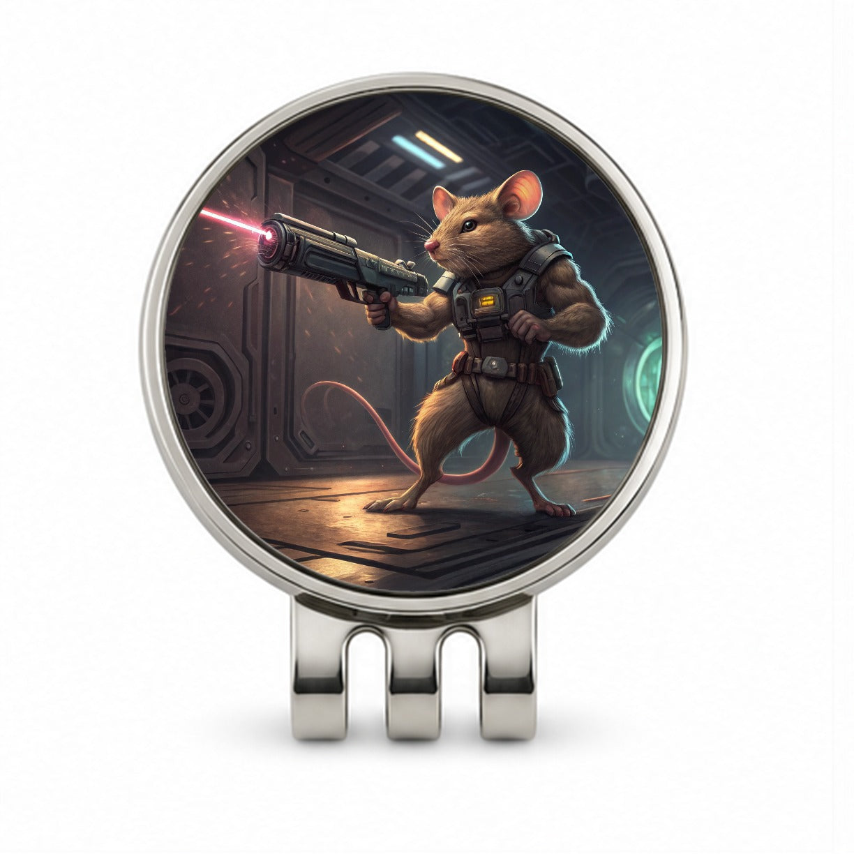 Sci-fi Action Hero Mouse With Laser Gun Golf Hat Clip with Ball Marker