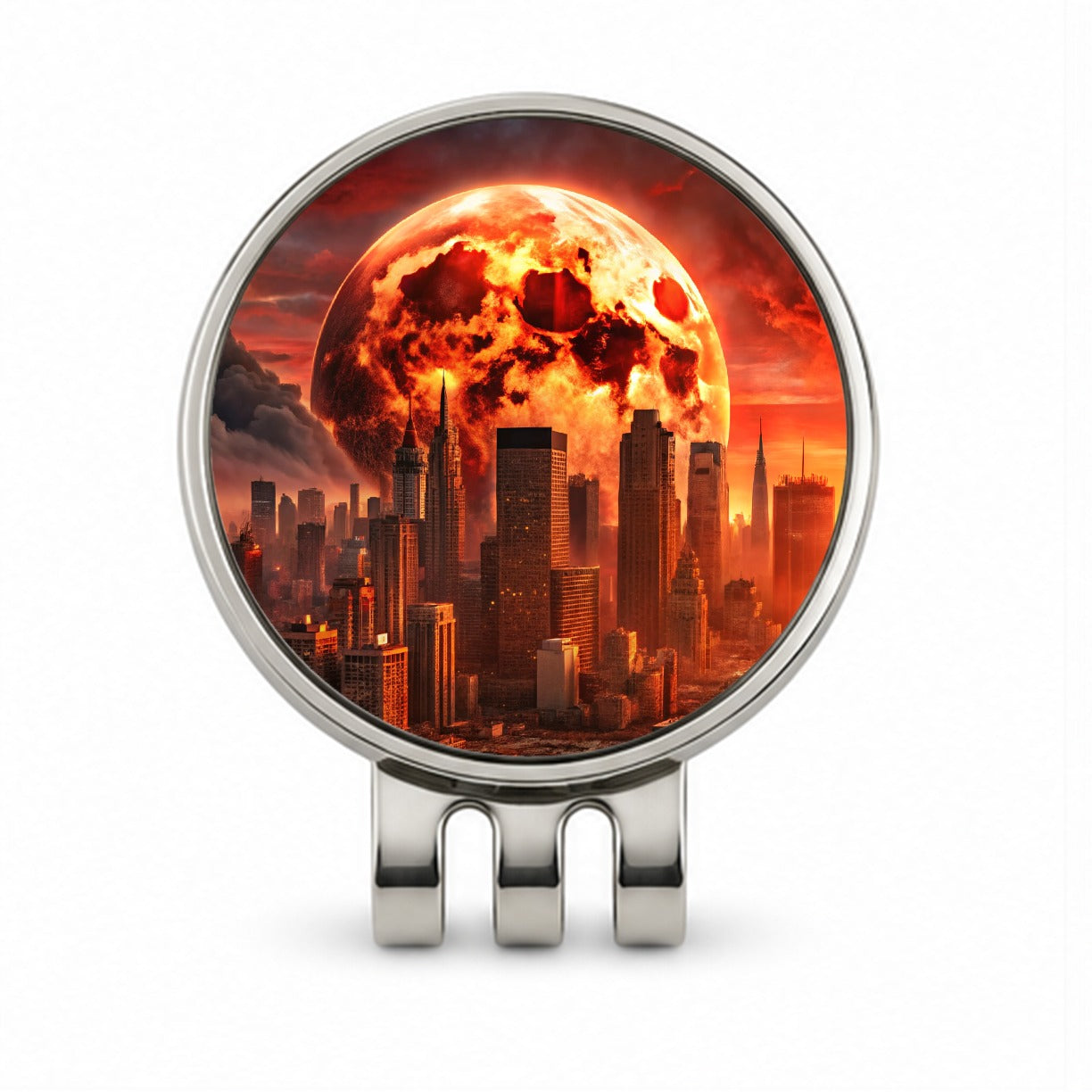 Sci-fi Apocalypse Cityscape Under A Red Full Moon Golf Hat Clip with Ball Marker