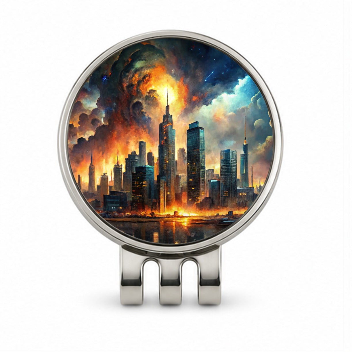 Sci-fi Apocalypse End Of The World Cityscape Golf Hat Clip with Ball Marker