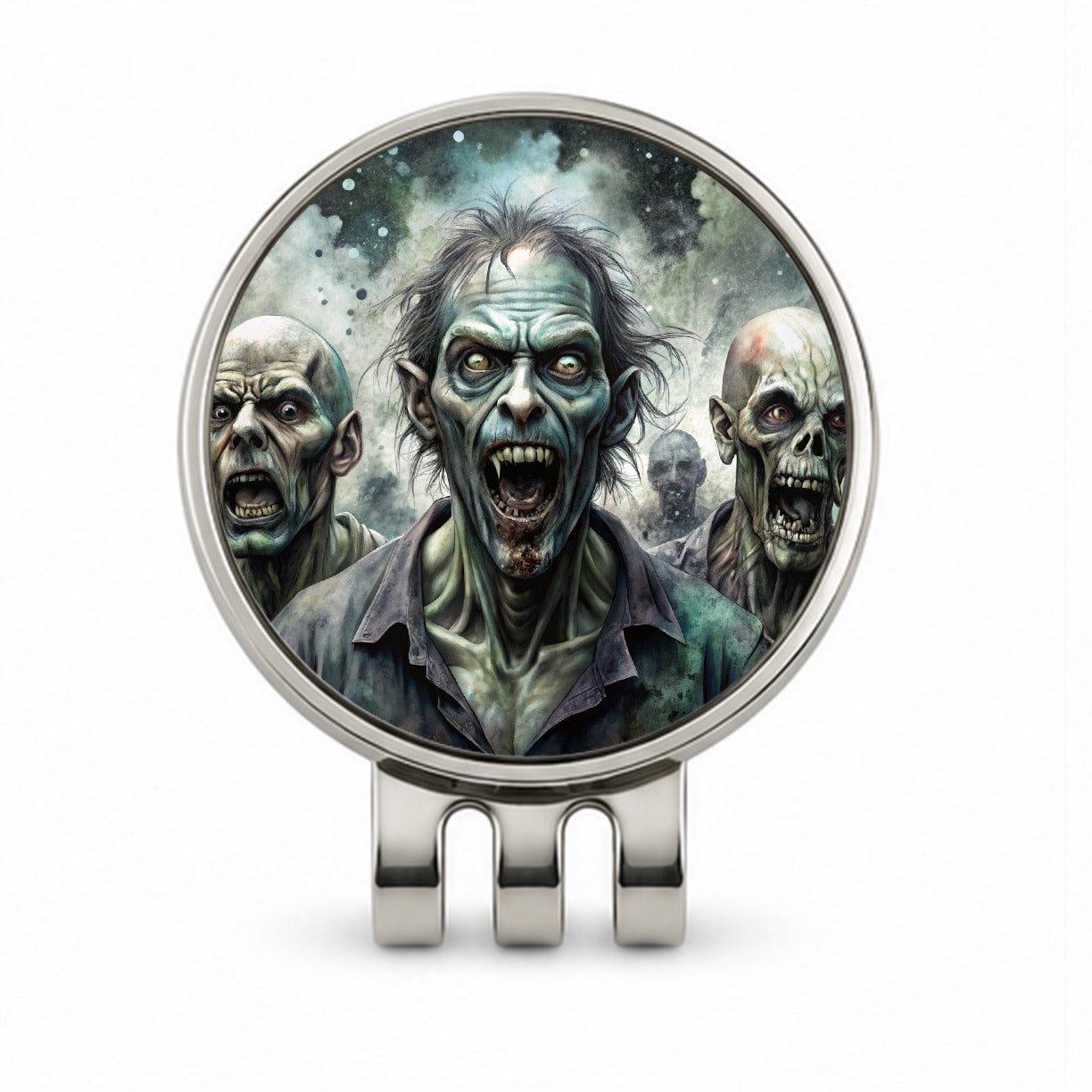 Shambling Zombies Monsters Black Watercolor Golf Hat Clip with Ball Marker