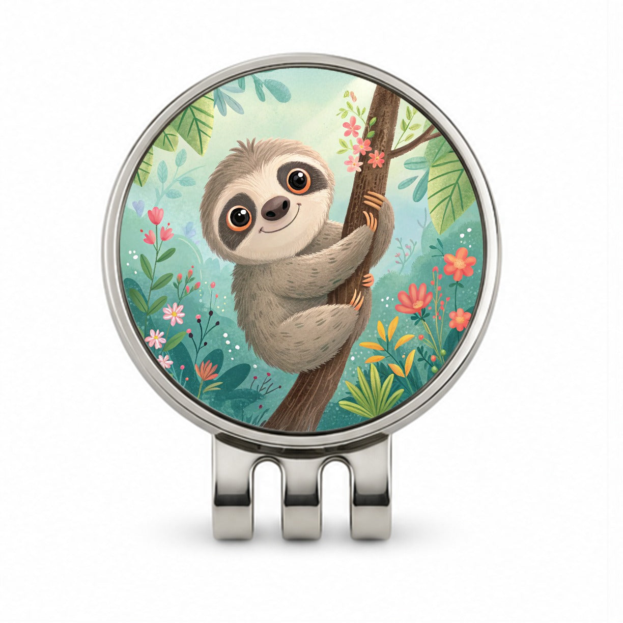 Sloth Children's Illustration Style Golf Hat Clip with Ball Marker