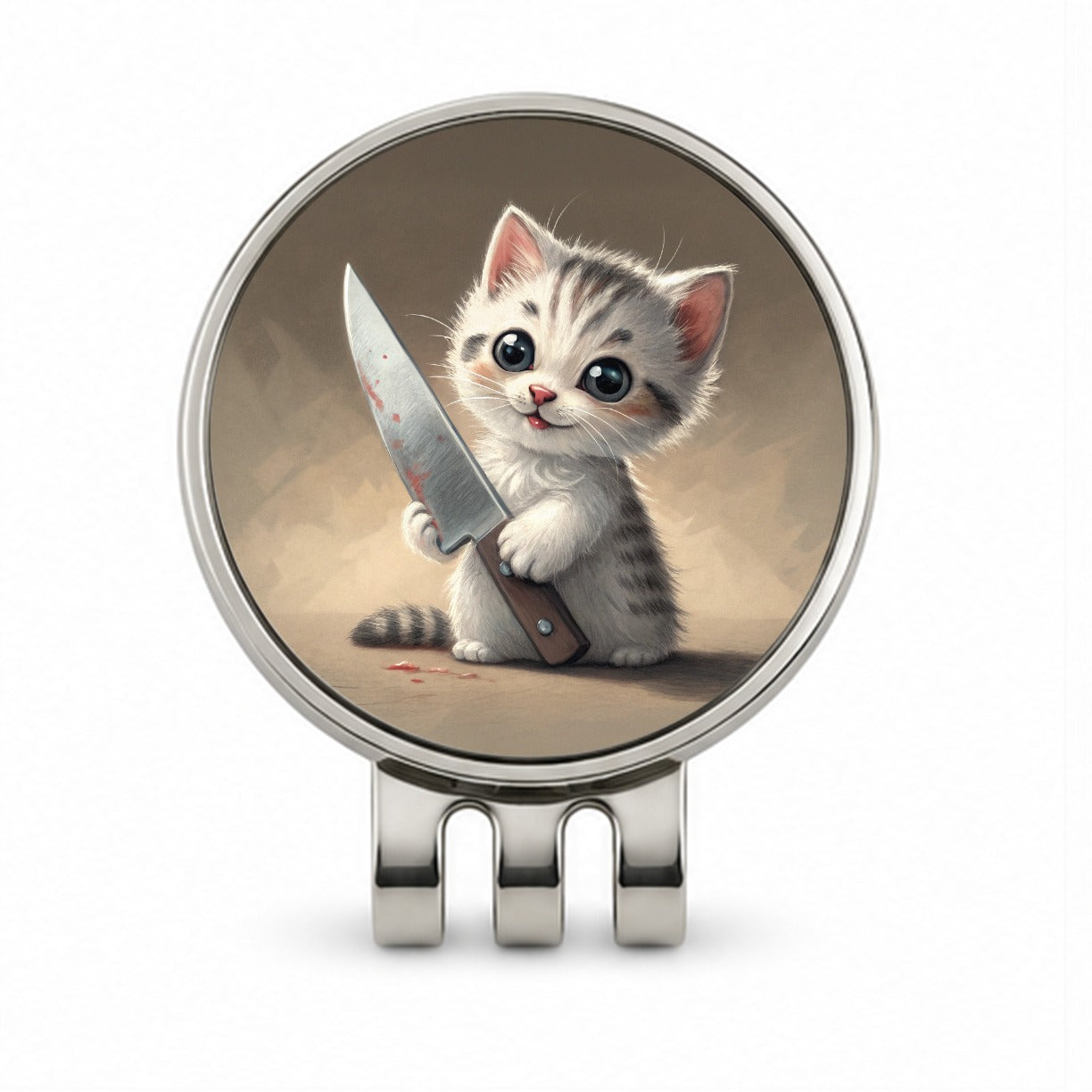 Small Cute Cat Kitten with a Butcher Knife Funny Golf Hat Clip with Ball Marker