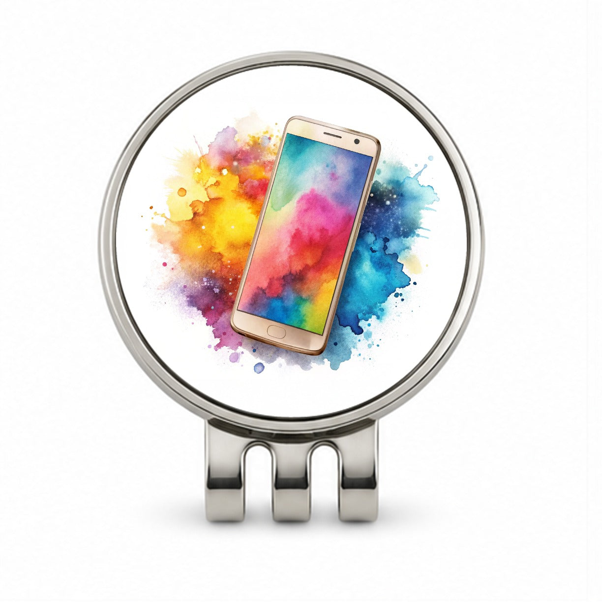 Smart Phone Watercolor Golf Hat Clip with Ball Marker