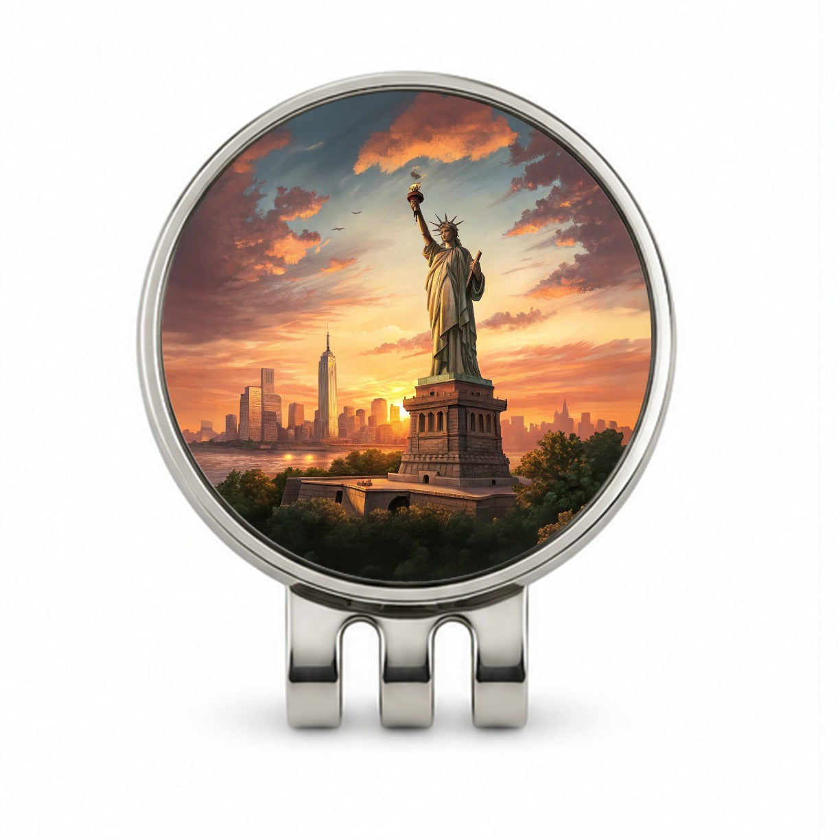 Statue Of Liberty During Sunset New York City Golf Hat Clip with Ball Marker