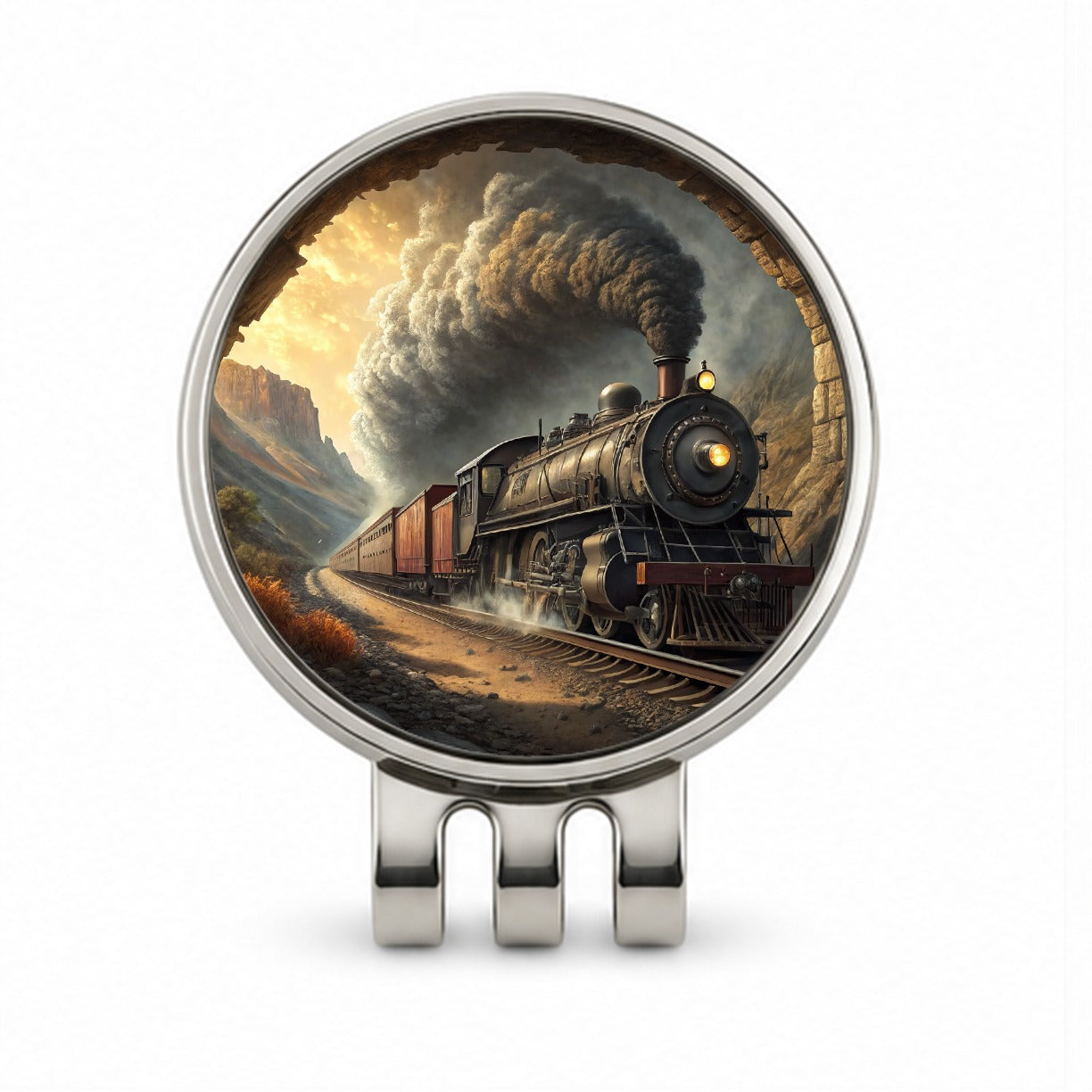 Steam Locomotive Coming Through Tunnel Old West Golf Hat Clip with Ball Marker