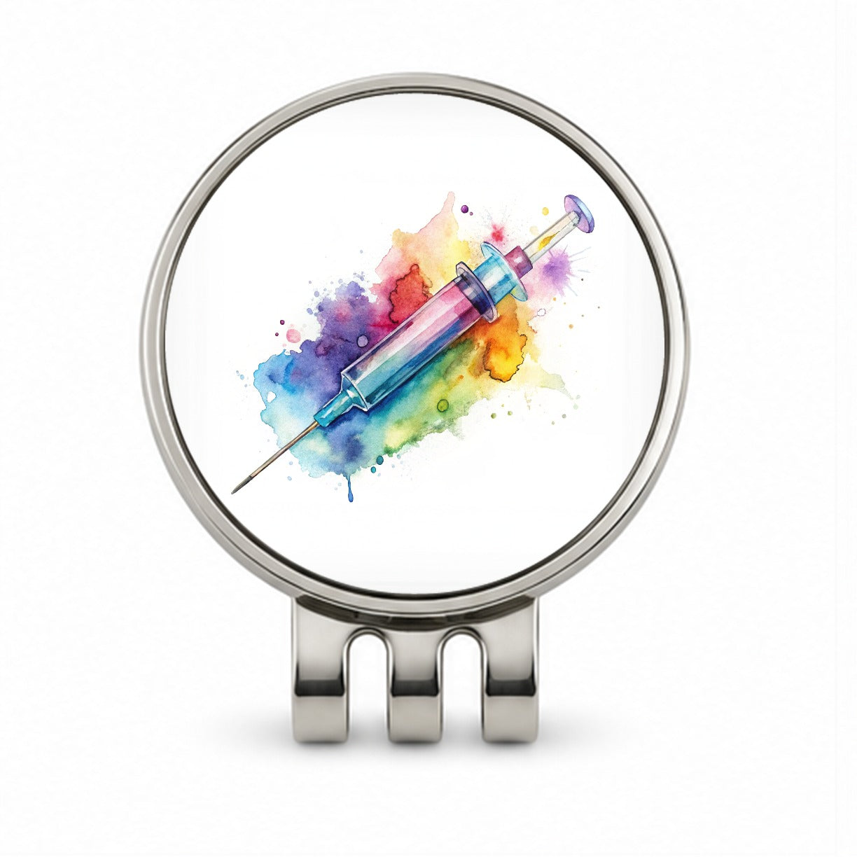 Syringe Shot Medical Vaccine Watercolor Golf Hat Clip with Ball Marker