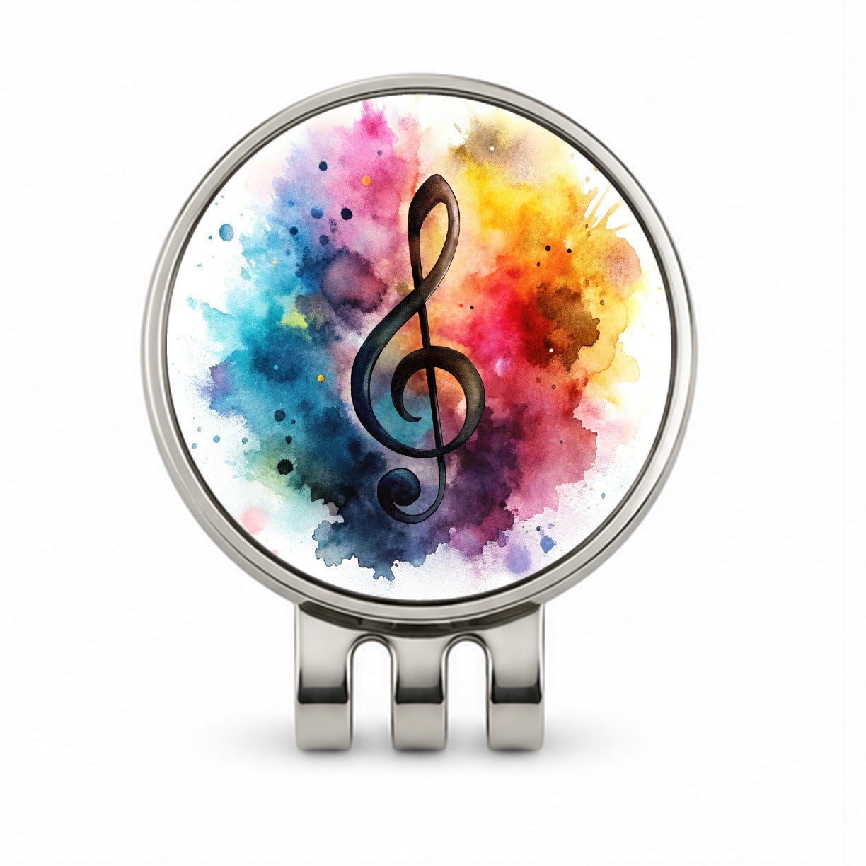 Treble Clef Music Musical Note Colorful Watercolor Golf Hat Clip with Ball Marker