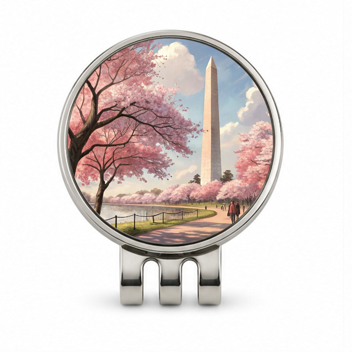 Washington Monument During Cherry Tree Blossom Season Golf Hat Clip with Ball Marker