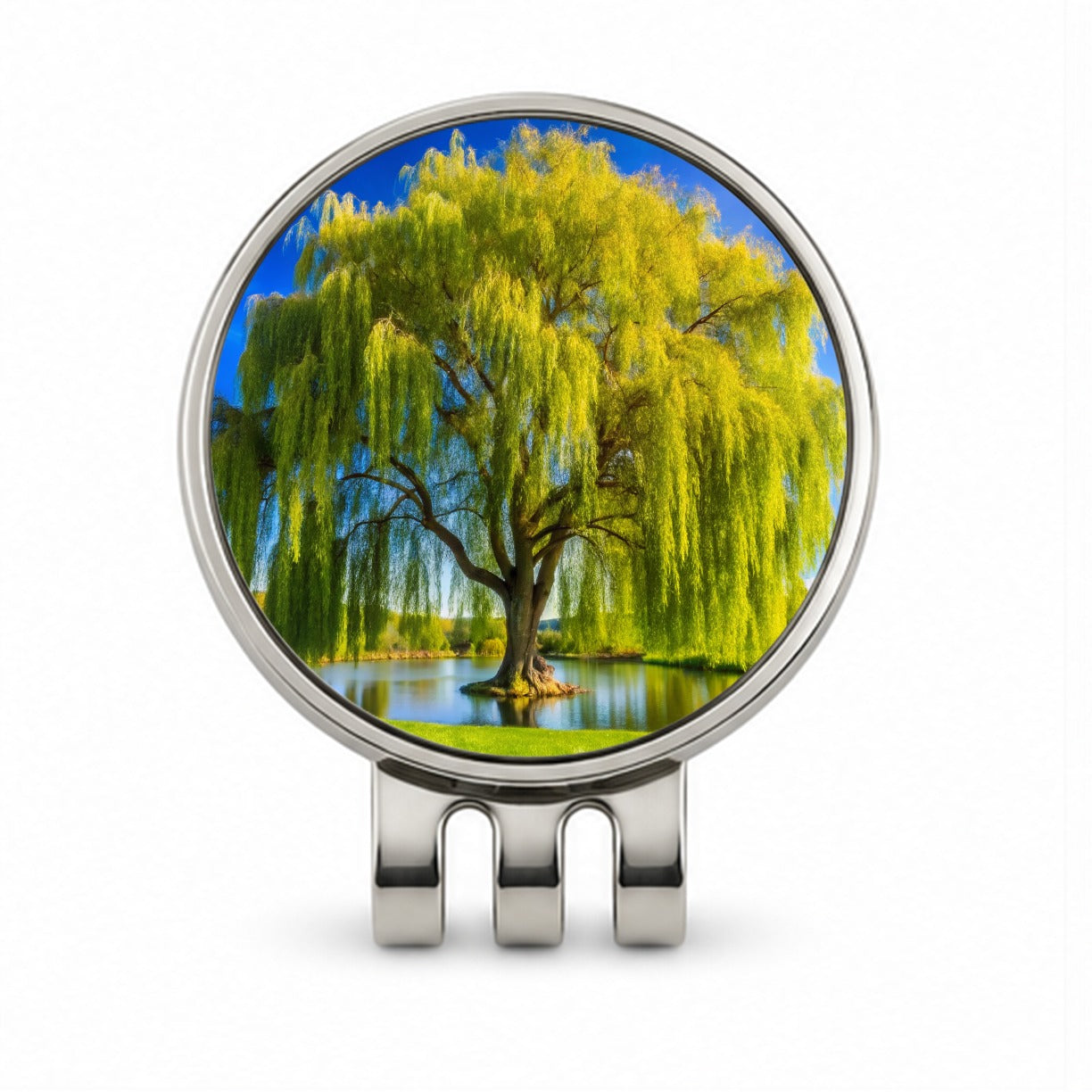 Weeping Willow Tree in Pond Golf Hat Clip with Ball Marker
