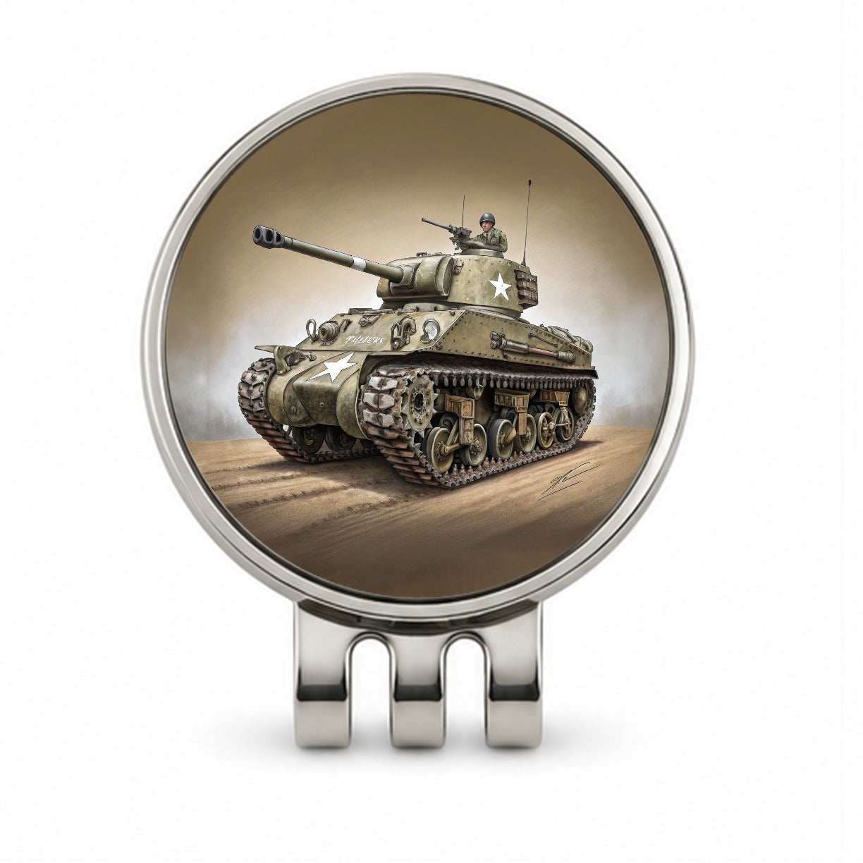 WWII M4 Sherman US Medium Tank Golf Hat Clip with Ball Marker