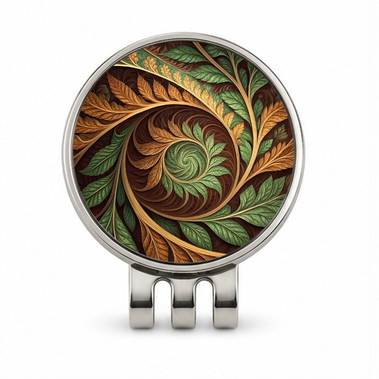 Abstract Brown Green Leaves Swirl Golf Hat Clip with Ball Marker