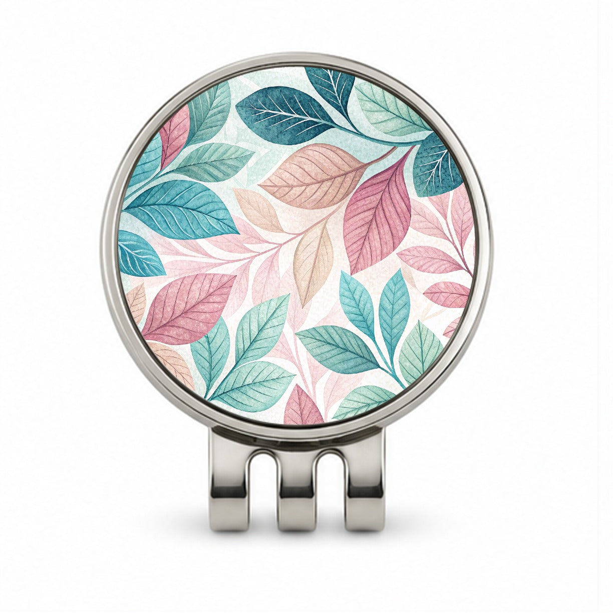 Abstract Pastel Floral Leaves Design Golf Hat Clip with Ball Marker