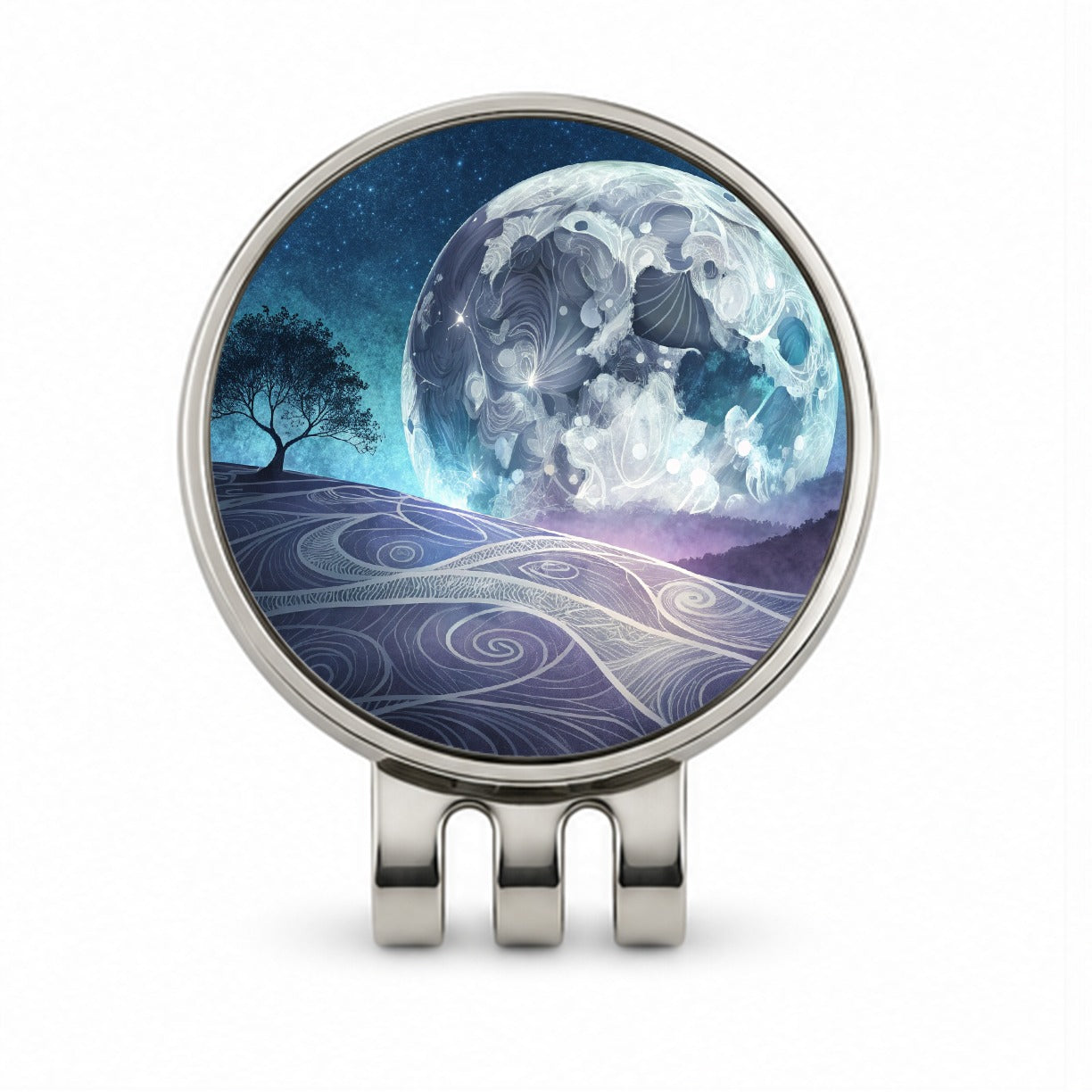 Abstract Purple Blue Moon Landscape Golf Hat Clip with Ball Marker