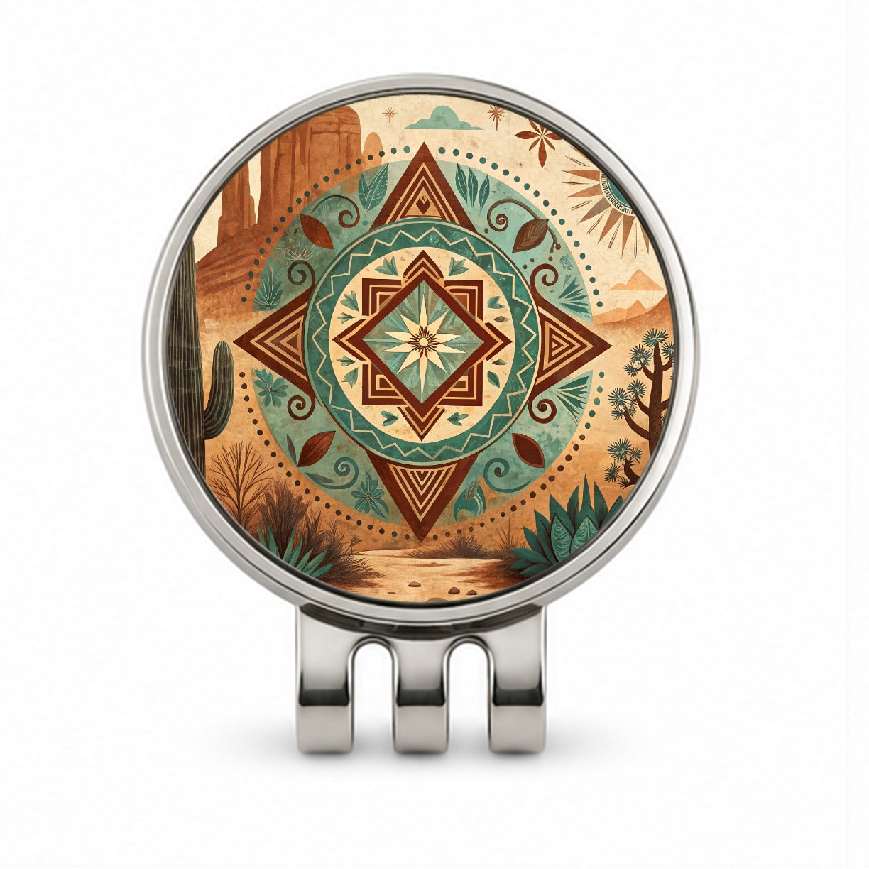 Abstract Southwestern Teal Brown Desert Design Golf Hat Clip with Ball Marker