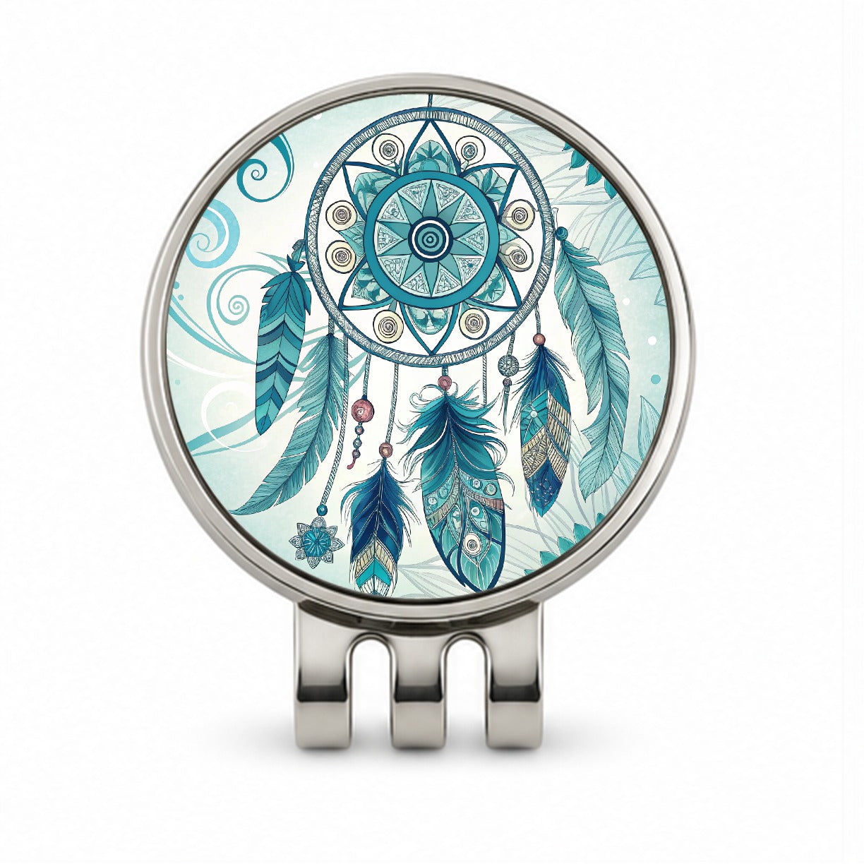 Abstract Teal Blue Dream Catcher Southwestern Design Golf Hat Clip with Ball Marker