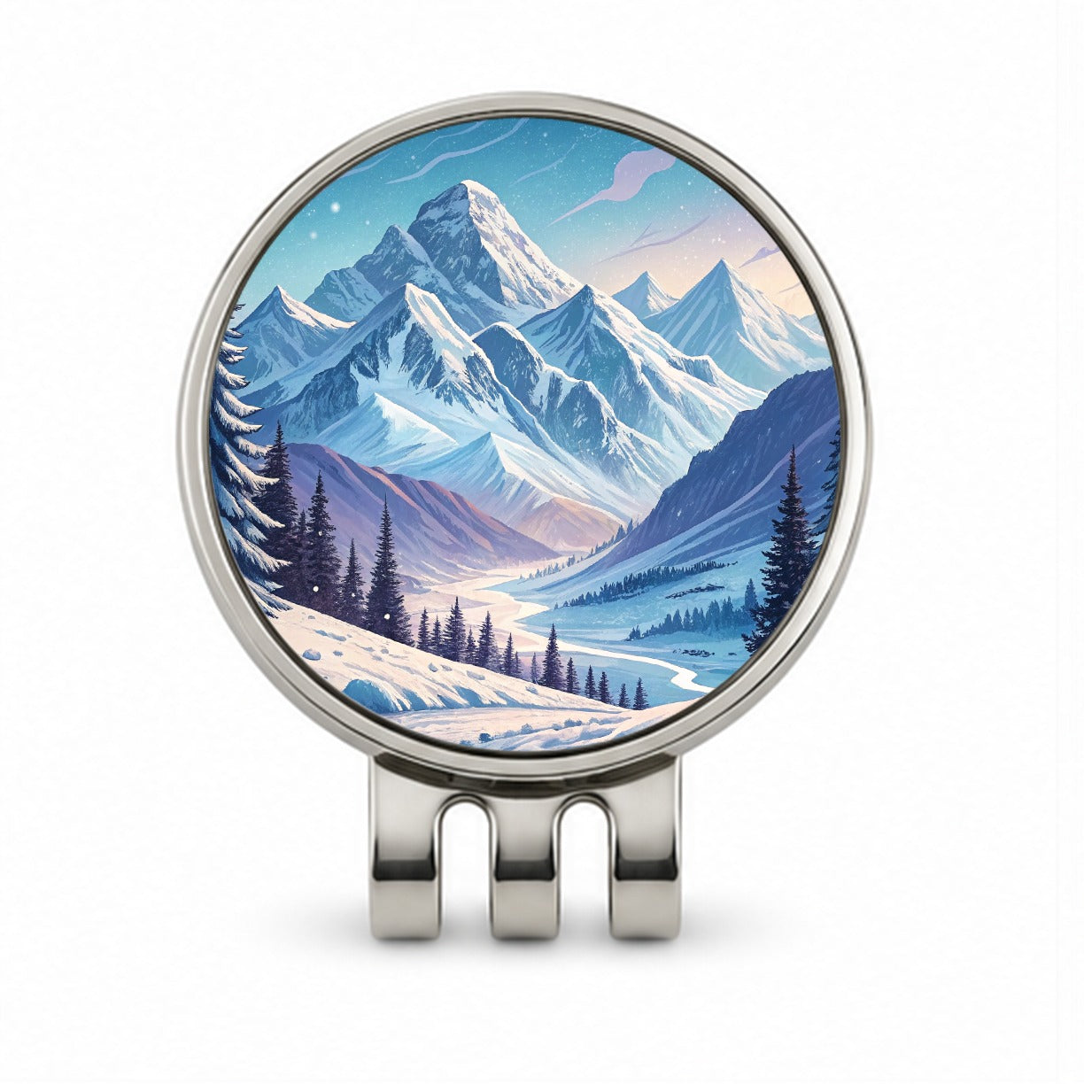 Abstract Winter Blue Purple Mountains Landscape Golf Hat Clip with Ball Marker