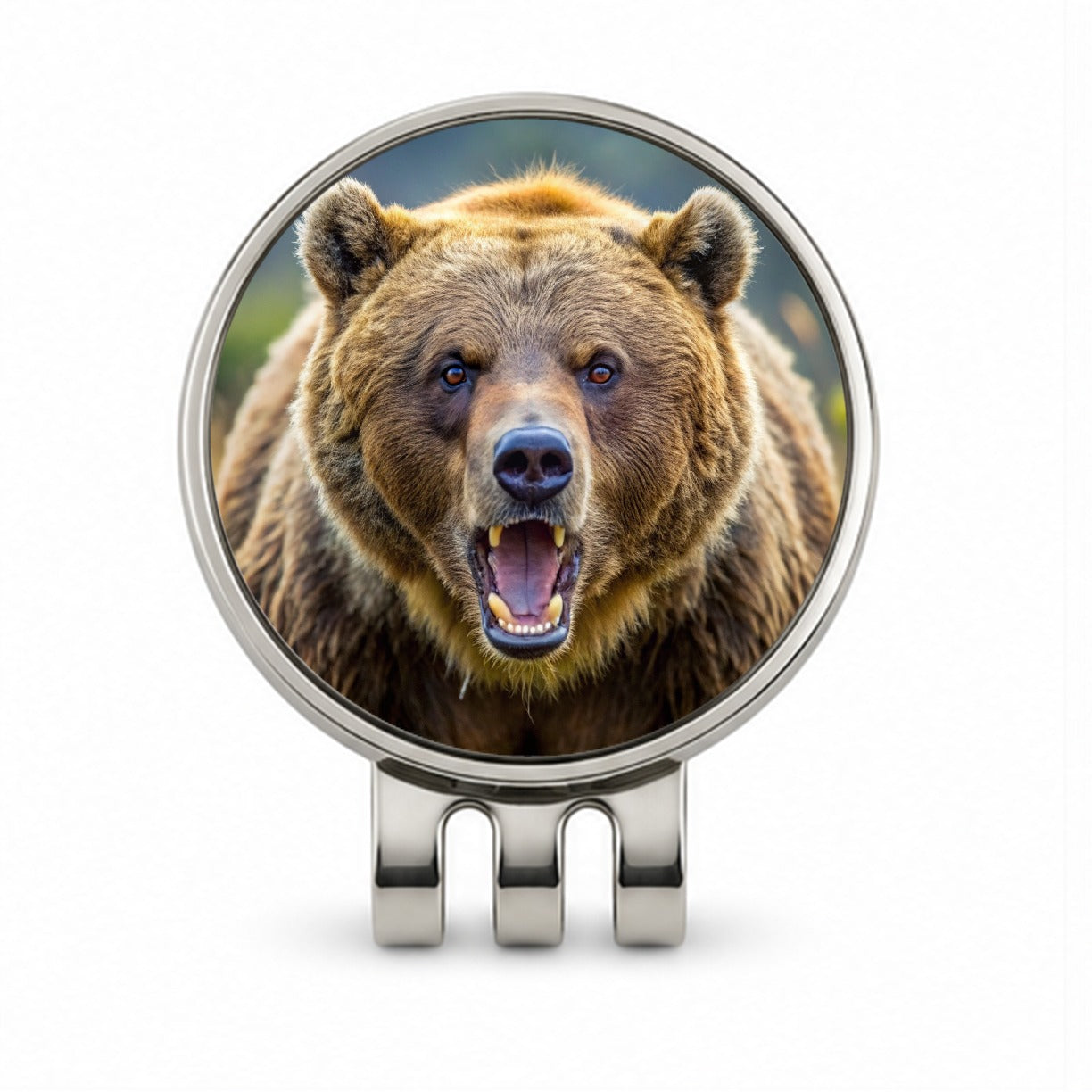 Angry Grizzly Bear Charging Golf Hat Clip with Ball Marker