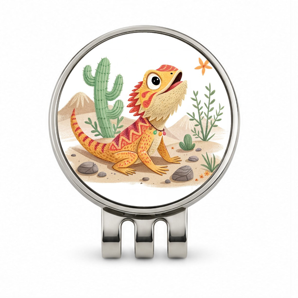 Bearded Dragon Children's Illustration Style Golf Hat Clip with Ball Marker