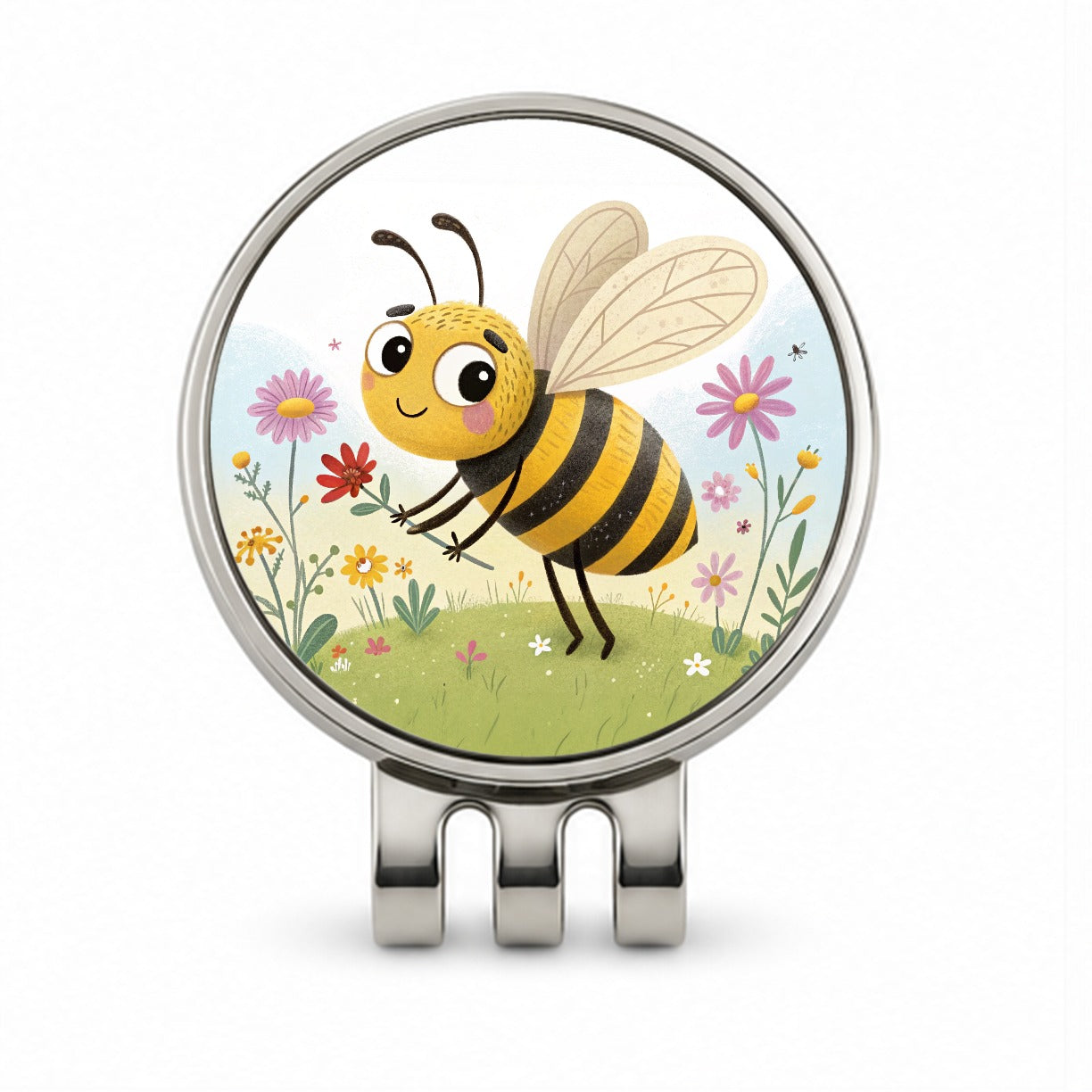 Bee Children's Illustration Style Golf Hat Clip with Ball Marker