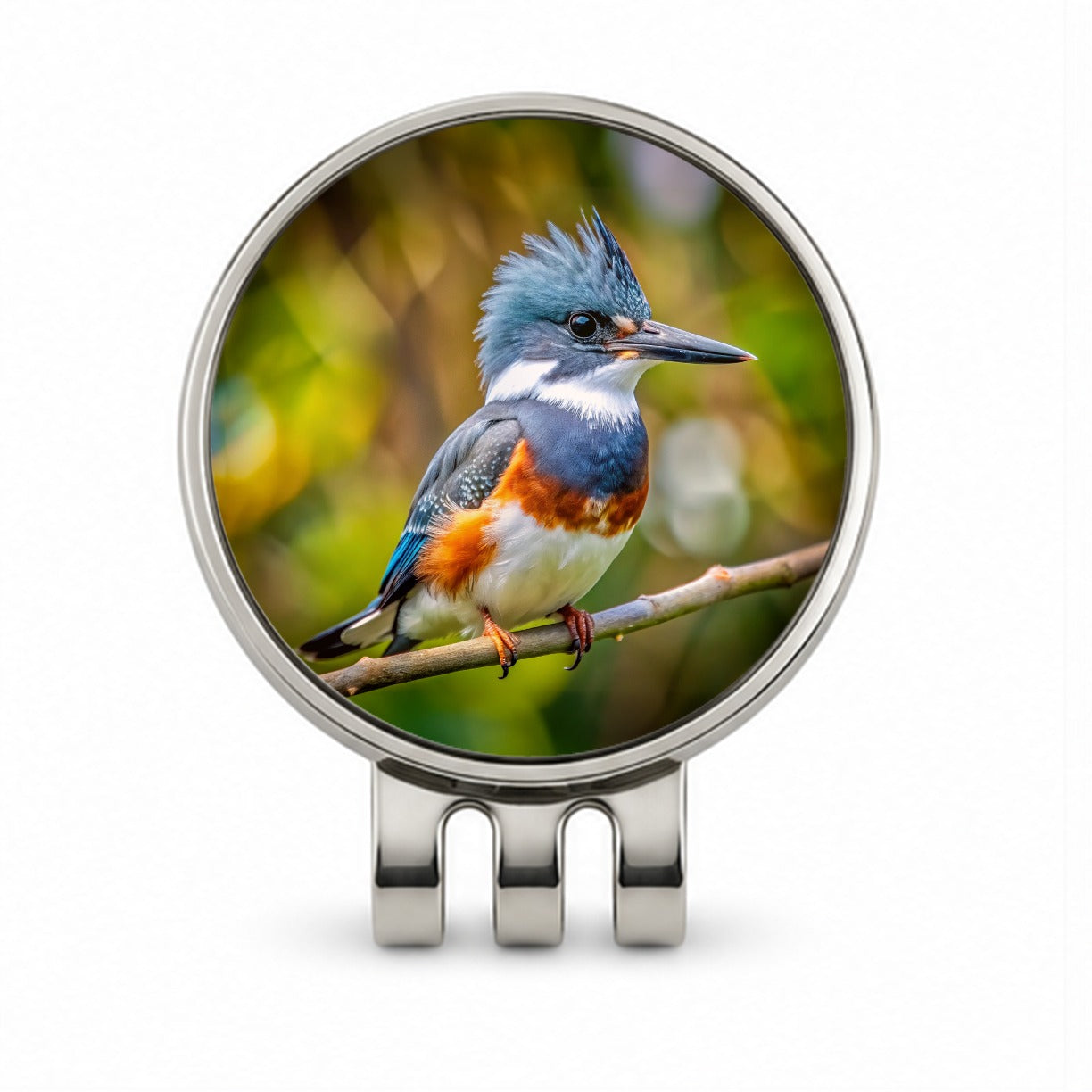 Belted Kingfisher Backyard Bird Golf Hat Clip with Ball Marker