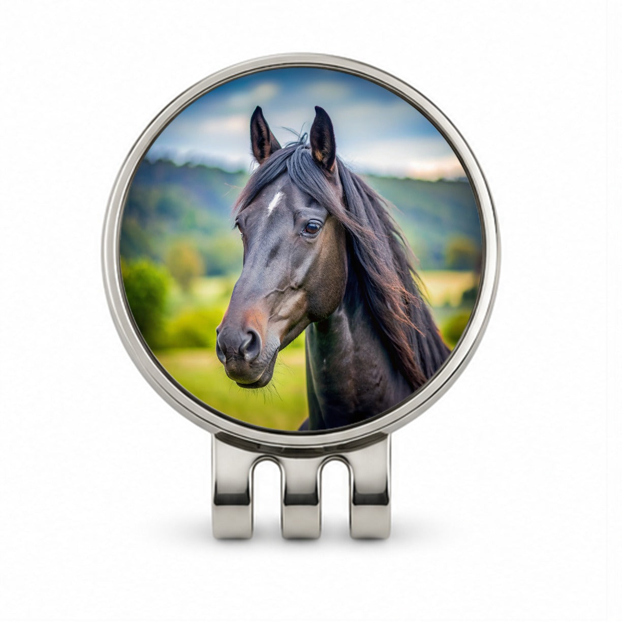 Black Horse Face Golf Hat Clip with Ball Marker