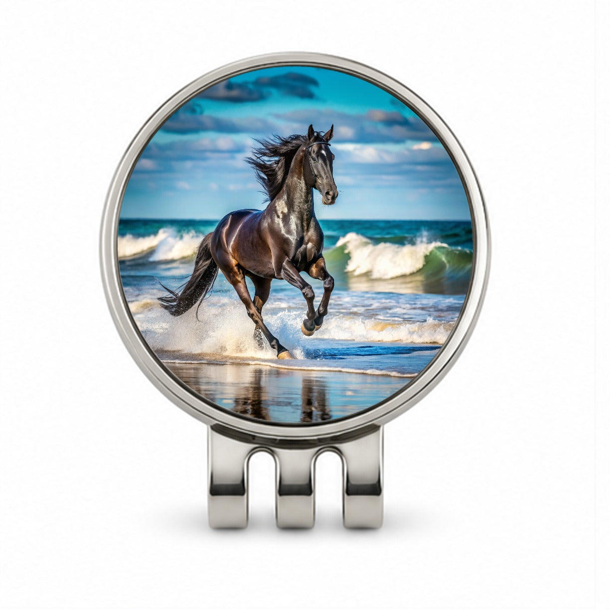 Black Horse Stallion Galloping On The Beach Golf Hat Clip with Ball Marker