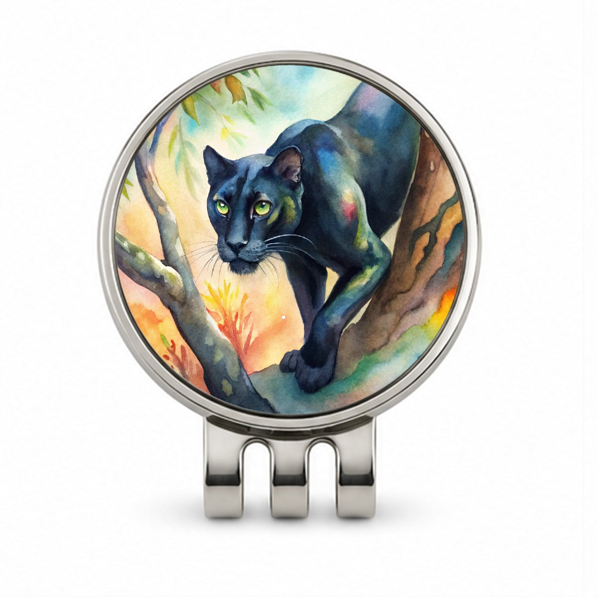 Black Panther Stalking Prey Watercolor Golf Hat Clip with Ball Marker