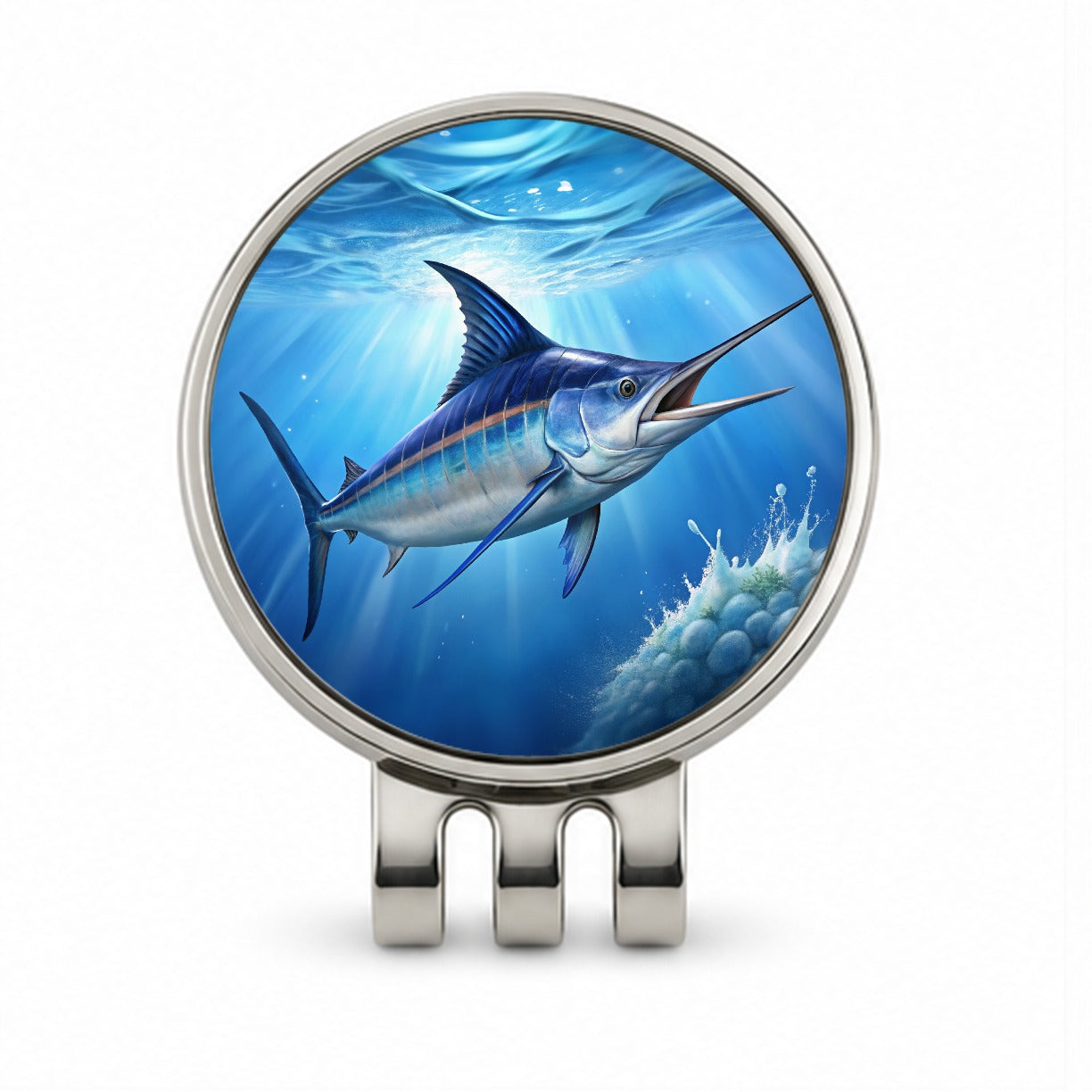 Blue Marlin Fish Golf Hat Clip with Ball Marker