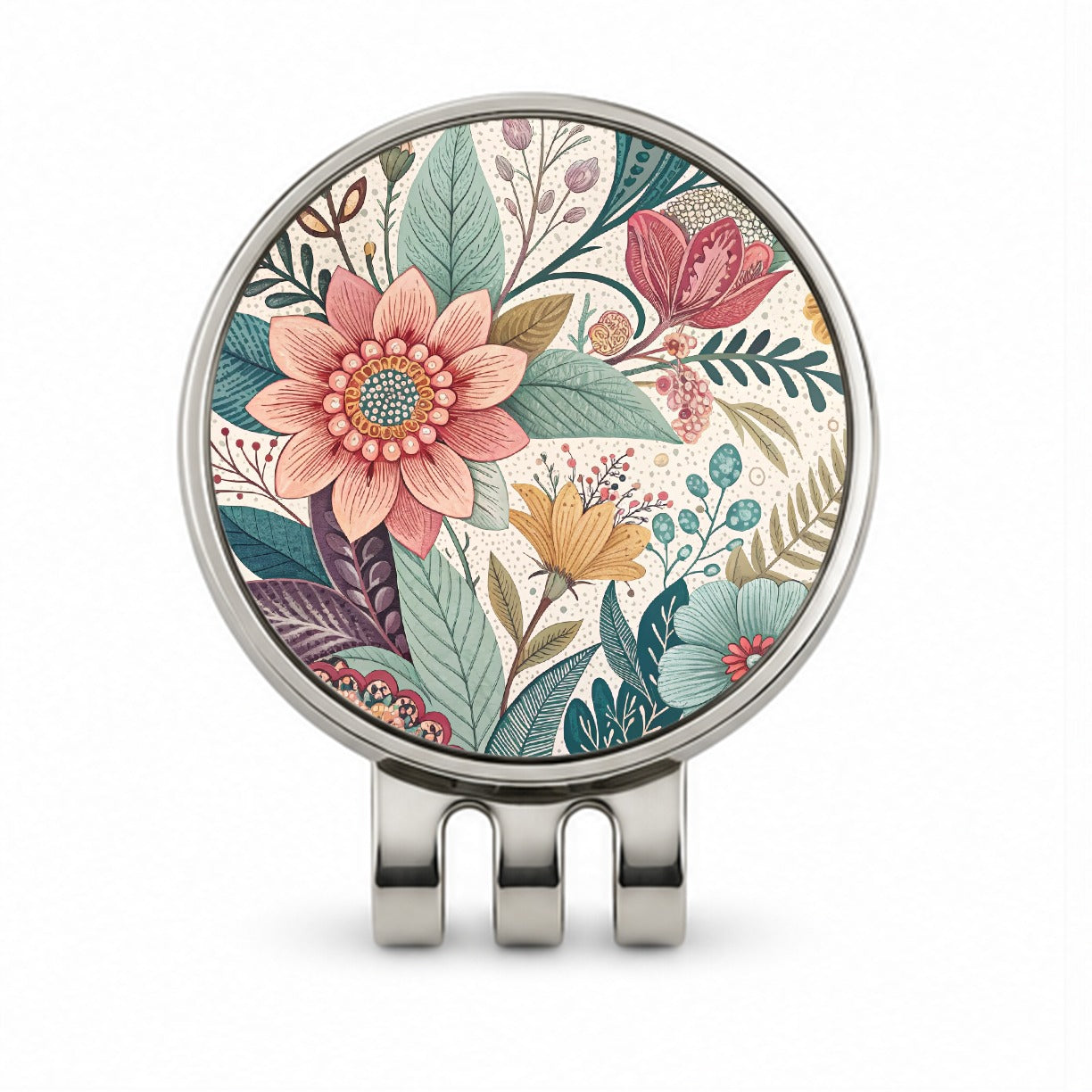 Boho Pastel Floral Pattern Golf Hat Clip with Ball Marker