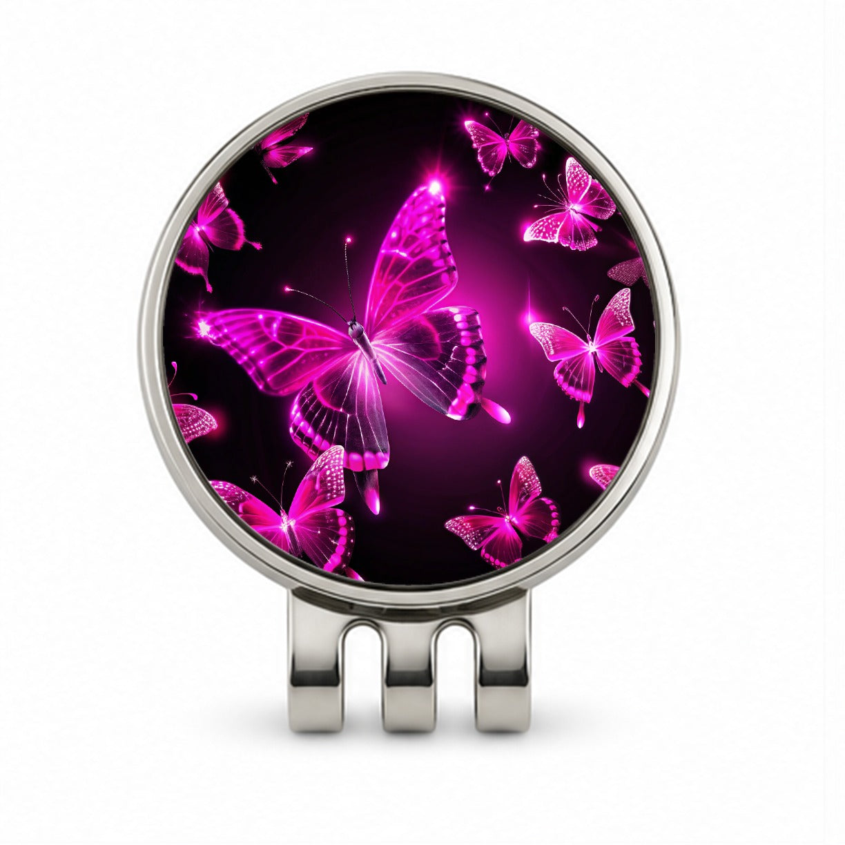 Bright Neon Pink Butterflies Golf Hat Clip with Ball Marker