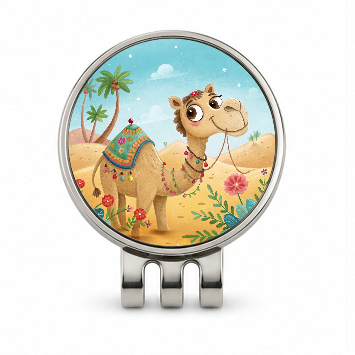 Camel Children's Illustration Style Golf Hat Clip with Ball Marker